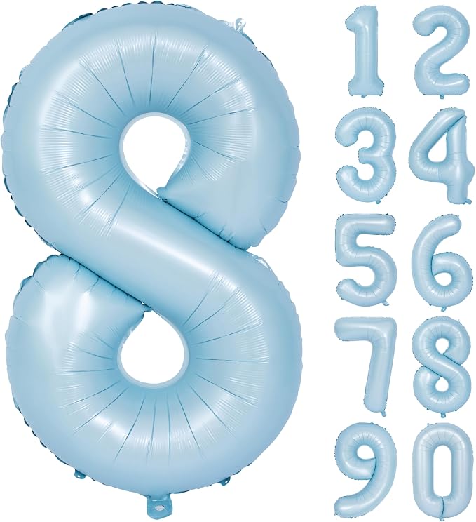 40 Inch Blue Number 8 Foil Balloon Light Blue Digital 8 Helium Balloon | by YOIOZAIZAI