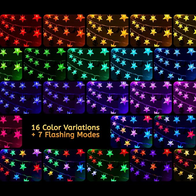 Minetom Star String Lights Battery Operated - 17 ft 50 LED Color Changing Star - Image 2