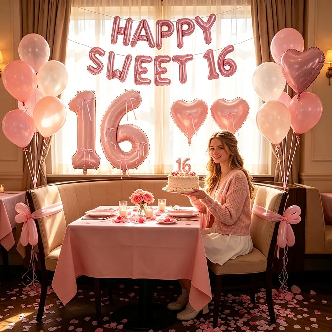 80Pcs Pink Happy Sweet 16th Birthday Decorations - Image 3