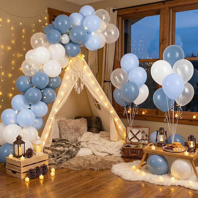 RUBFAC Dusty Blue and White Balloons, Party Balloons - Image 6