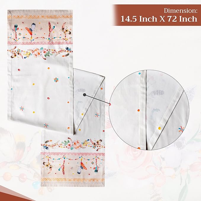 Maison d' Hermine Table Runner 100% Cotton Single Layer Table Runners 72 inches Long Decorative for Home Kitchen Dining Party Wedding Bridal Shower Spring Summer (Ibiza - Beige, 14.50" x 72")
