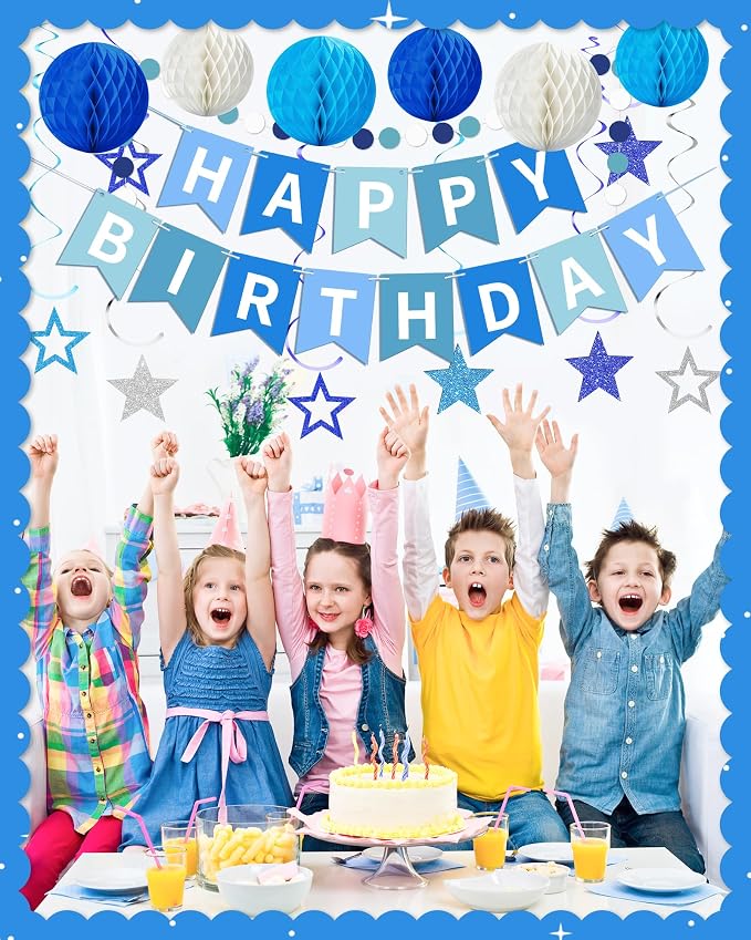 Blue Happy Birthday Decorations, Party Decorations Banners - Image 5