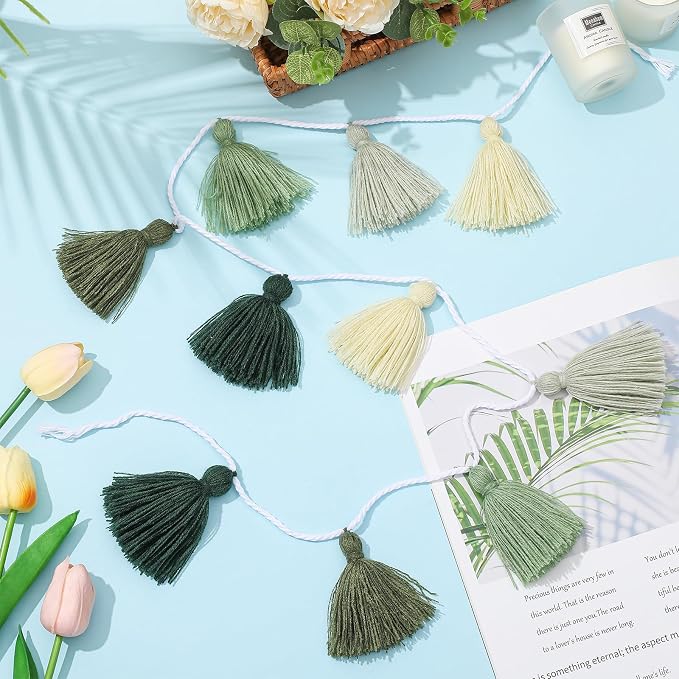 WILLBOND 4 Pieces Tassel Garland Sage Green Forest Garland - Image 7