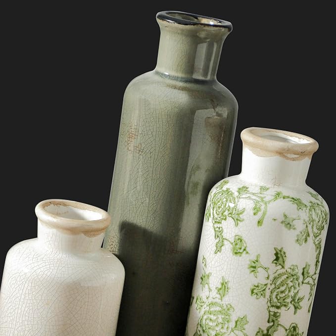 Vintage Vase Set of 3, Ceramic Vintage Flower Vases, Chinoiserie Decorative - Image 4