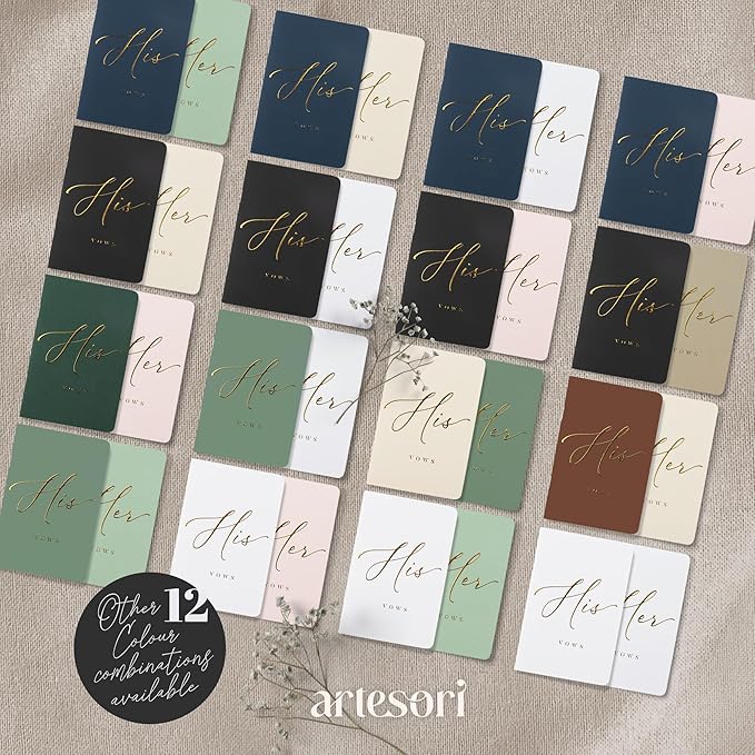 ARTESORI Wedding Vow Book for Her & Him, Soft Touch, Gold Engraving, 28 Lined Pages, Wedding Vow Books His and Hers, Wedding Essentials, Wedding Registry Gifts, His and Hers Gifts [Sage & White]