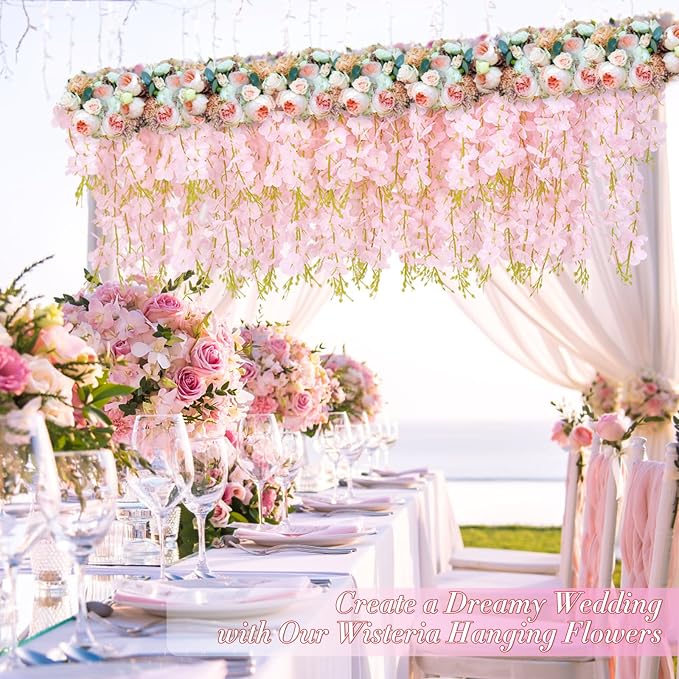 24 Pack Light Pink Wisteria Hanging Flowers, 3.6 Feet/Pcs Wisteria Artificial - Image 6