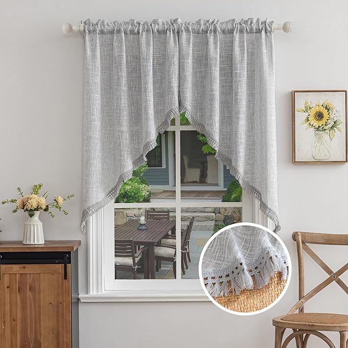 Beda Home Tassel Linen Textured Swag Curtain Valance by BedaHomeBedaLife