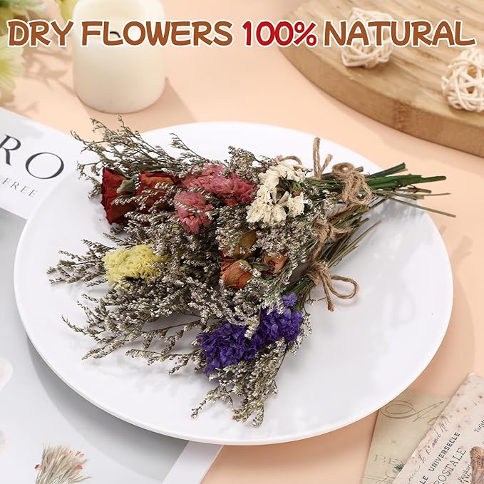 12/24 Pack Dried Flowers for Vase Various Mini Bouquet Dried Small Wildflowers Natural Real Flowers Bulk for Crafts DIY Wedding Decor (24, Multicolor)