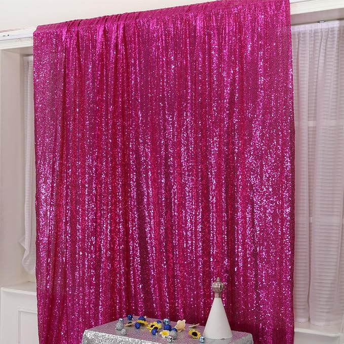 Poise3EHome Sequin Backdrop Curtain, 10Ft x 10Ft Hot Pink Glitter Photography - Image 2