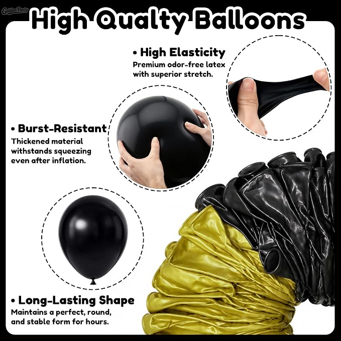 Black and Gold Balloons, Metallic Gold Balloon - Image 3