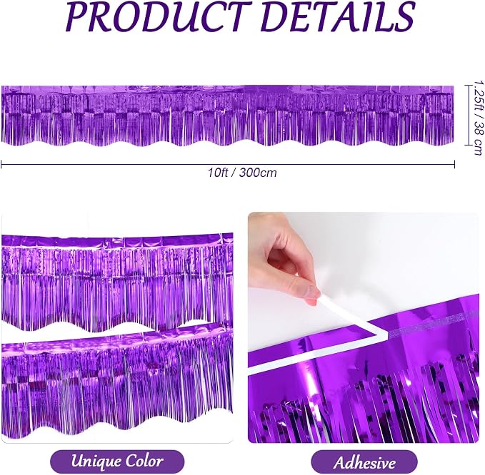 LOLStar Purple Foil Fringe Tinsel Garland, Tinsel Streamers Banner, 6 Pack | - Image 2