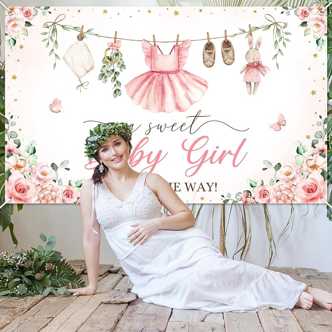 Mocsicka Baby Shower Backdrop Banner Cute Clothes Baby Shower Background a - Image 7