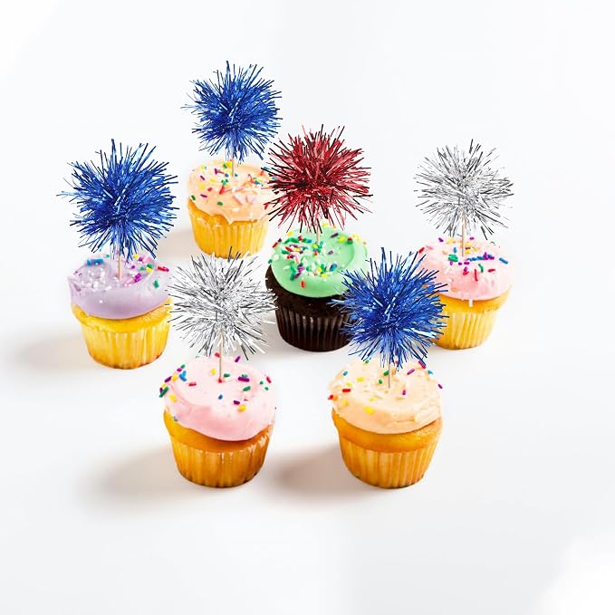 30 PCS Foil Firework Cupcake Toppers Sparkle Tinsel Cupcakae Picks 4th of July - Image 5