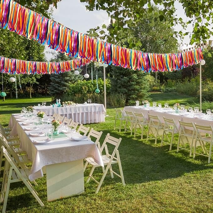 WANDIC Ribbon Tassel Garland, Colorful Fabric Decorative Ribbon Banner Handmade - Image 7