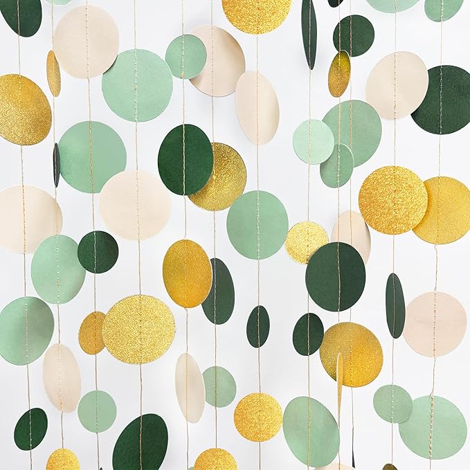 Sage Green Gold Beige Party Polka Dot Garlands Oilve Green Glitter Gold Hanging by pinkblume