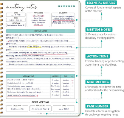 Taja 48 Pack of Meeting Notebook for Work Organization - Work notebook with action items, Meeting Minutes Planner Notebook, Perfect Office Supplies for Men & Women - Multi