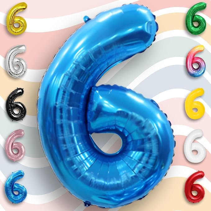 Blue Number Balloon 6 Mylar Foil Balloons 40 inch - Image 4