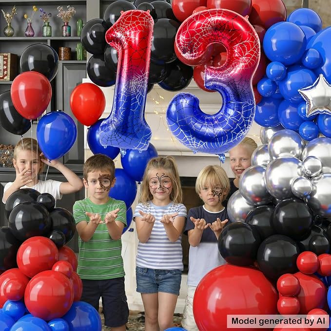 40 Inch Spider Theme Number Foil Balloons, Large Number 13 Balloons - Image 4