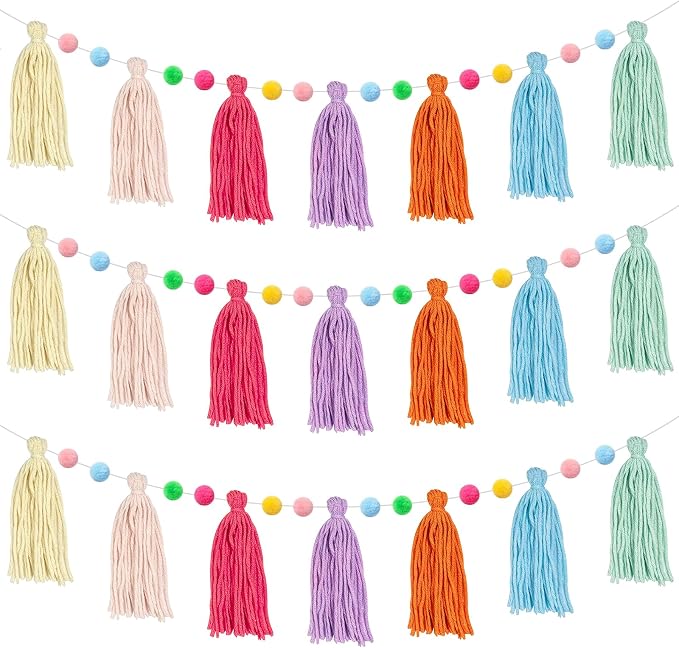 3 Pcs Macaron Pom Pom Tassel Garland Banner by Unknown