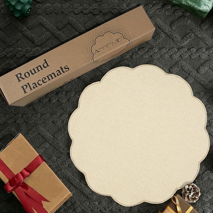 AHHFSMEI Round Faux Linen Placemats Set of 8 Heat Resistant Non-Slip Stain - Image 5