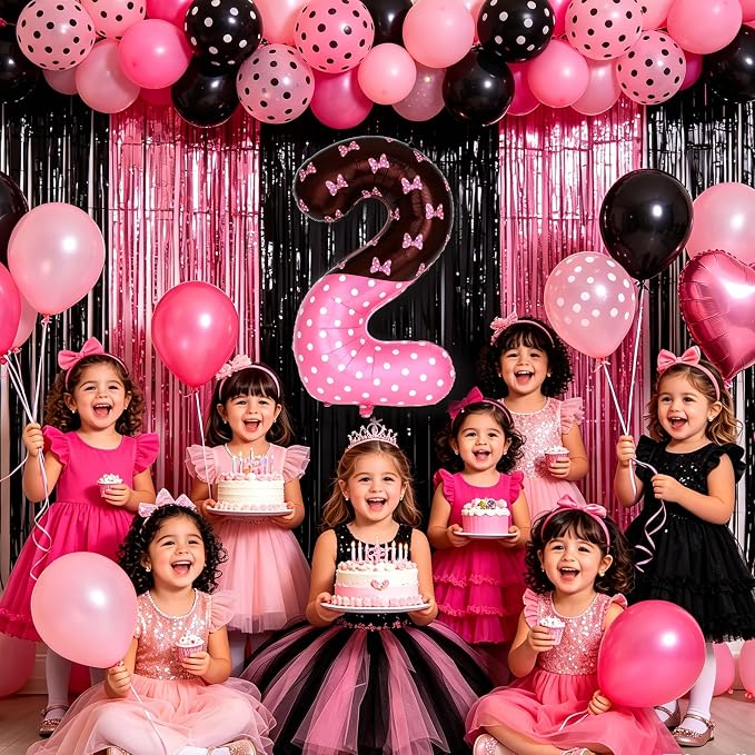 40 Inch Pink Cartoon Mouse Number 2 Balloon, Birthday Party Decorations | Black - Image 2