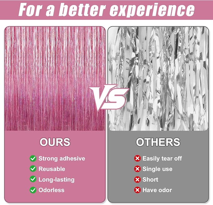 3 Pack 3.3 x 9.9 ft Holographic Bright Pink Streamers Party Decorations | Foil - Image 3