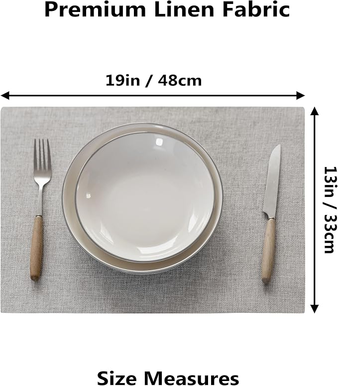 Demetex Placemats Set of 4 Grey Heat Resistant Linen Place Mats - Image 3