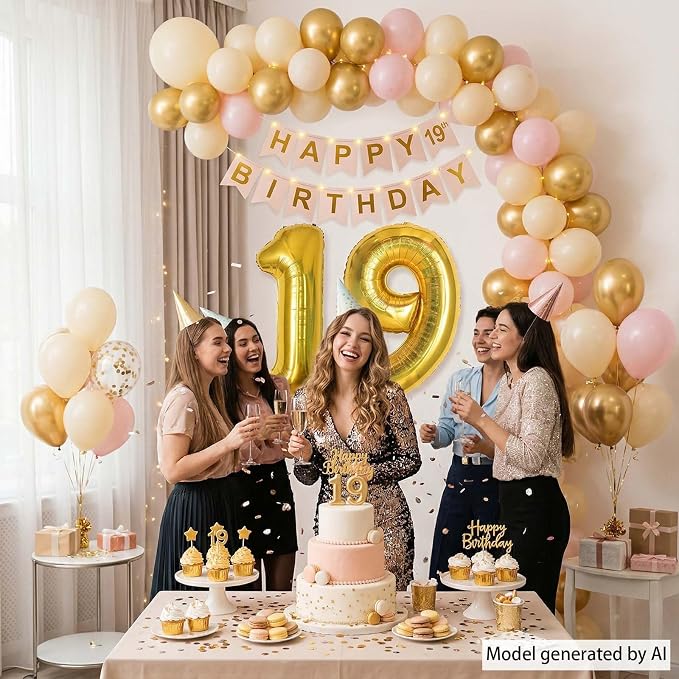 Gold Number 19 Balloon 40 Inch, Shiny Foil Decor - Image 2
