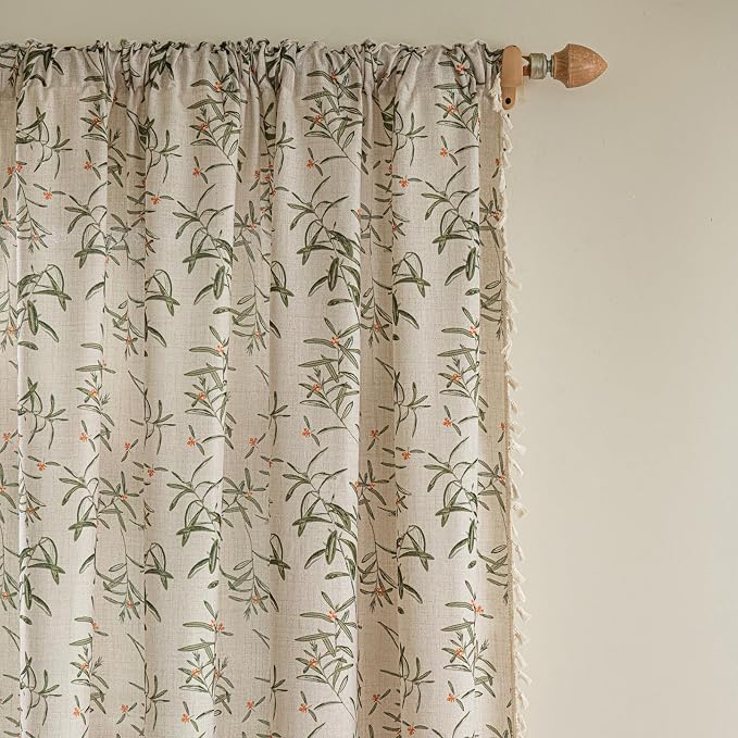 ENJOYBRIDAL Floral Curtains 63 Inch Length Semi Sheer Boho Drapes - Image 2