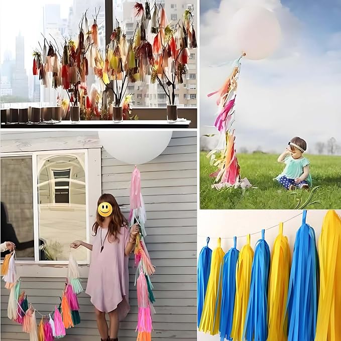 Yellow White and Blue Tassel 30Pcs Tissue Paper Tassels Garland DIY Hanging - Image 3