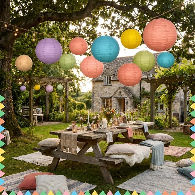 Glooglitter Vibrant 16 Pack Paper Lanterns Hanging Decorations 4” 6” 8” 10” - Image 6