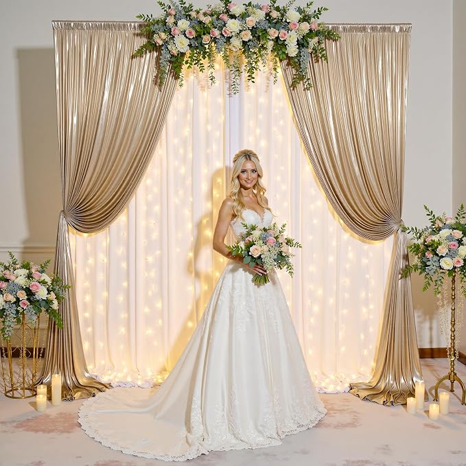 50x10ft Shimmer Champagne Gold Sequin Backdrop Curtain - Image 2