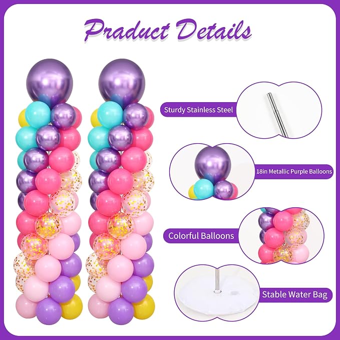 Pink Purple Blue Balloon Column Stand Kit Set of 2 - Image 4