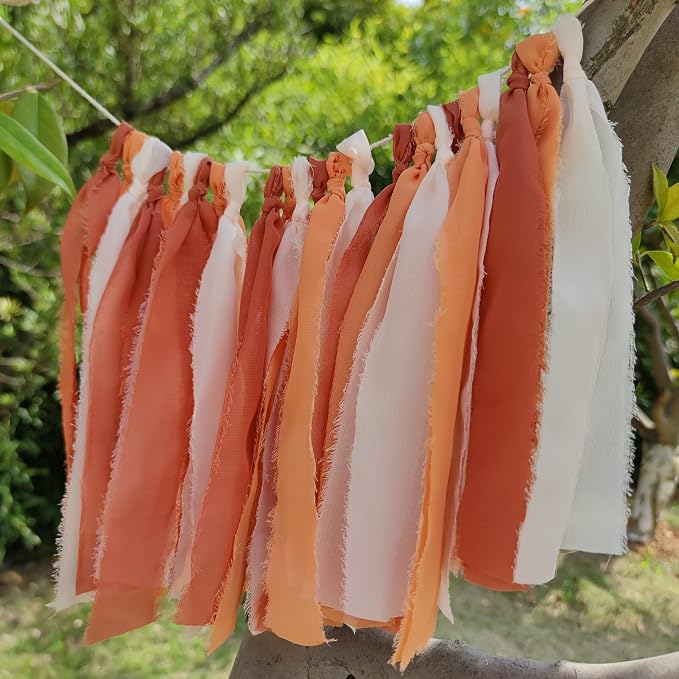 Chiffon Tsaasel Garland for Burnt Orche Coral Peach Orange Wedding Tea Party - Image 2