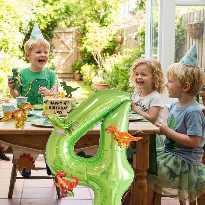Dinosaur 4th Birthday Decorations 40 Inch Giant Green Number 4 Foil Balloon | - Image 5