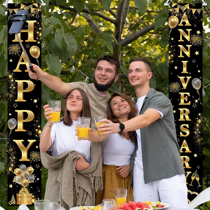 Avezano Happy Anniversary Door Banner Black and Gold Anniversary Decorations - Image 4