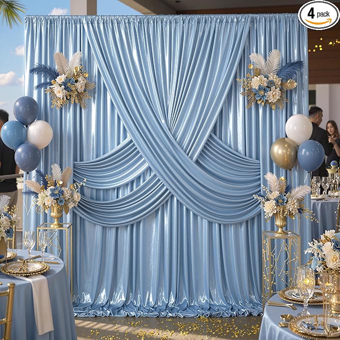 20ftx10ft Dusty Blue Sequin Backdrop Curtain by LeegleriTableSkirt