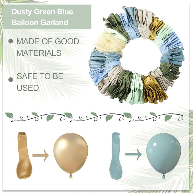 Amandir 173Pcs Dusty Blue Green Balloon Garland Arch Kit | Haze Fog Blue Ash - Image 3