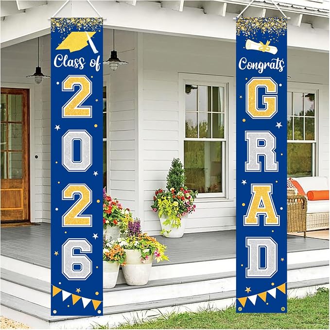 Graduation Decorations 2026 GRAD Banner Blue Porch Door Sign Welcome Banner by Labrostar