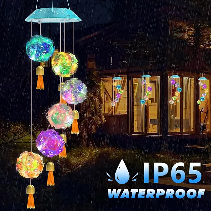 Toodour Solar Wind Chime, Color Changing Hydrangea Ball Wind Chimes | LED - Image 4