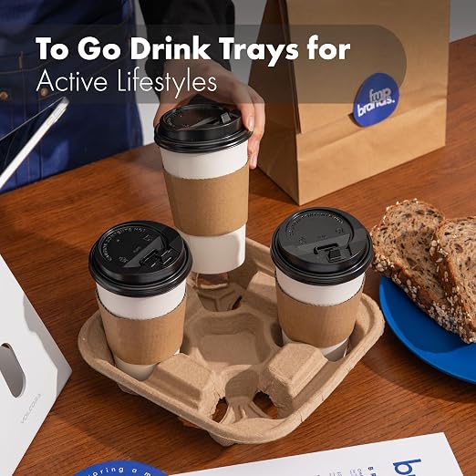 FMP Brands 4 Cup Disposable Drink Carrier Trays, 45 Pack Compostable Pulp Fiber - Image 5