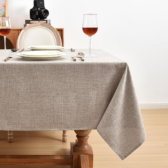 Fitable Faux Linen Tablecloths for Rectangle Tables - 90 x 156 Inch - 6 Pack Fabric Textured Washable Table Clothes Floor Lenghth Table Covers for Wedding, Party, Banquet, Birthday, Nature Color
