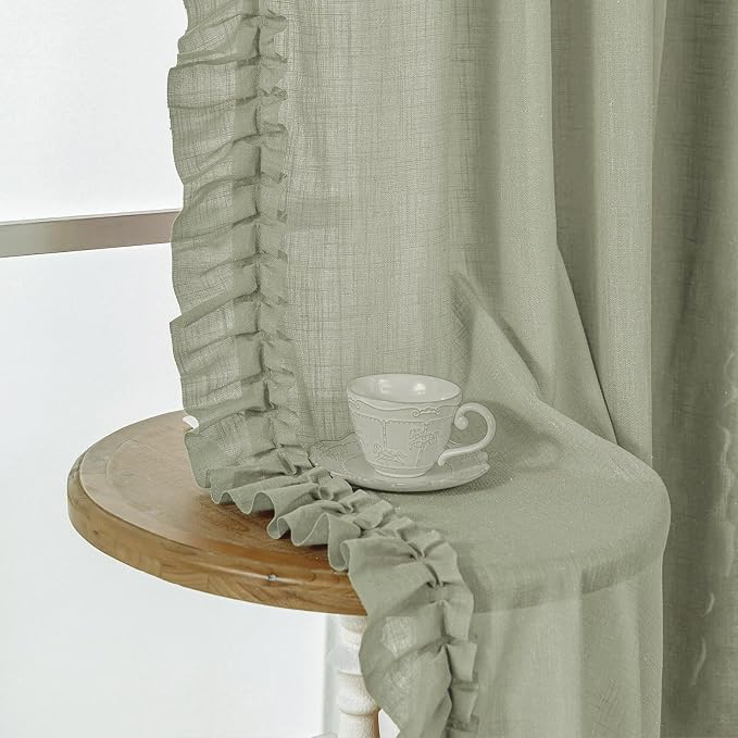 Light Sage Green Ruffle Curtains - Image 3