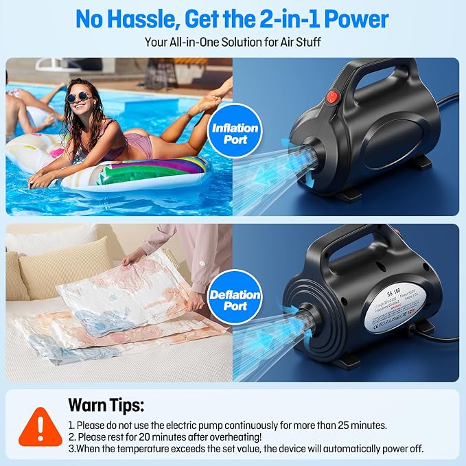 650W Electric Pump for Inflatables Air Mattress - Image 3