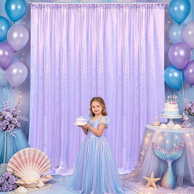 Hahuho Mermaid Lavender Sequin Backdrop Curtain, Banquet Decoration（1 Panels - Image 7