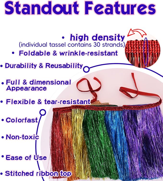 Dense Rainbow Colorful Fringe Banner Tassel Garland Party Decor, 2 Pack | - Image 5