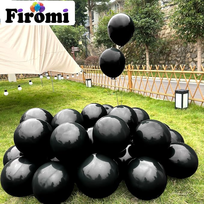 Firomi Shiny Party Black Balloons 12-inch 100 Pack | Metallic Thicken Big - Image 3