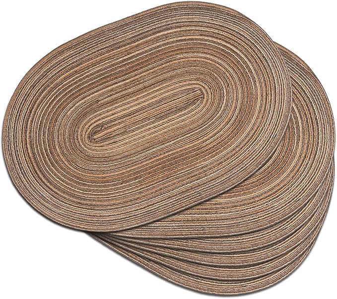 Placemats Set of 6, Woven Oval Braided Dining Table Mats | 12 x 17.5 Inch Size by Noctiflorous