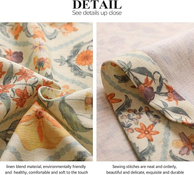 Designer French Linen Printed Curtains, 2 Panels, Floral Pattern Draps - Image 7