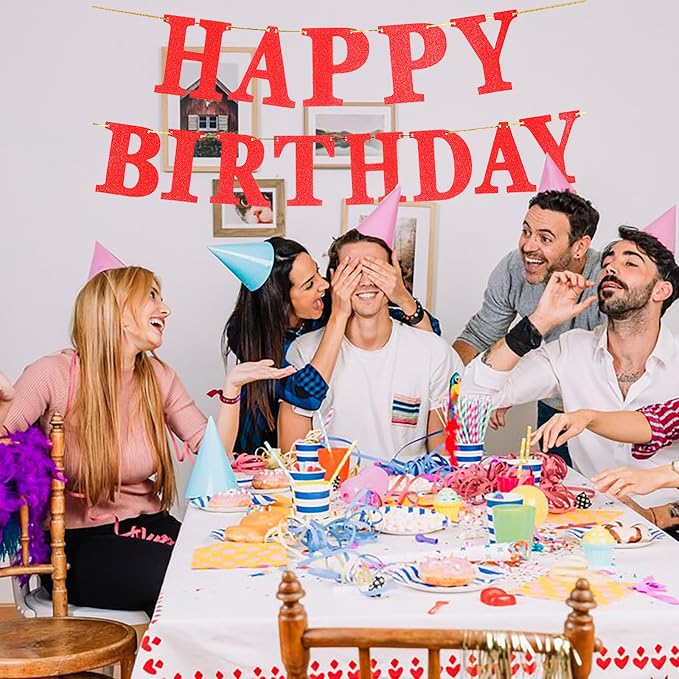 Red Glitter Birthday Party Banner - Image 4